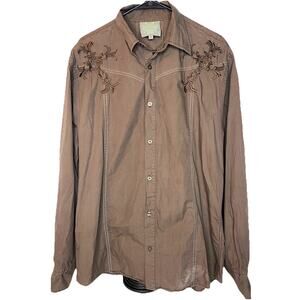 Roar Long Sleeve Button-Down Shirt Brown, Embroidered Men’s Size XL